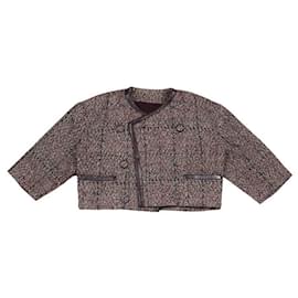 Kurze Chanel-Jacke aus mehrfarbigem Tweed in Burgunder-, Ecru- und Grüntönen