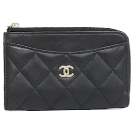 Tarjetero de piel de cordero negro Chanel