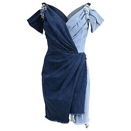 Dolce & Gabbana Patchwork Two Tone Mini Dress in Blue Denim