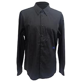 Camicia in cotone nero ricamata EKD di Burberry