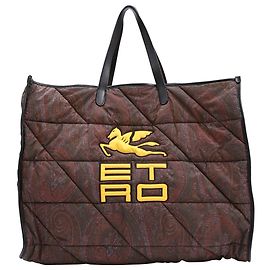 Bolso tote acolchado con estampado paisley Etro en nylon marrón