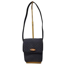 Bolso de hombro de lona micro GG vintage Gucci negro con bambú