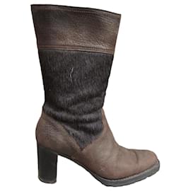 Botas Paraboot de piel efecto pony marrón oscuro