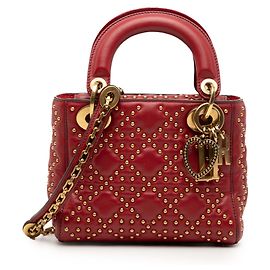 Dior Rote Mini aus Lammleder Cannage Studded Weich Lady Dior