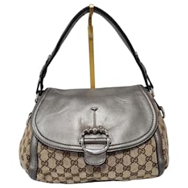 Borsa hobo Gucci Medium GG Canvas Techno Horsebit grigia/beige