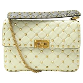 BORSO A SPALLA VALENTINO ROCKSTUD SPIKE MEDIO IN PELLE ECRU