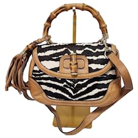 Borsa a mano media Gucci Bamboo marrone/nero/bianco