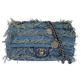 Borsa a spalla in pelle di denim con chiusura a girello Chanel