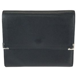 Carteira compacta de couro preto Cartier