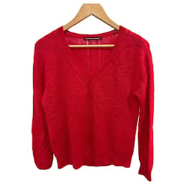 Pull rouge en mohair à col en V Comptoir Des Cotonniers