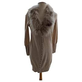 Blumarine lange Weste mit Fuchsfellkragen beige