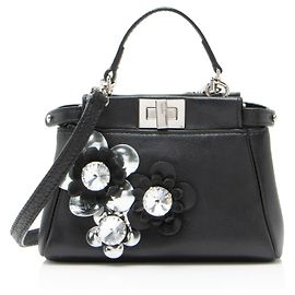 Borsa a Spalla Peekaboo Micro in Pelle con Decorazioni Floreali Fendi