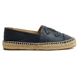 Espadrilles in Pelle Bicolore Chanel EU37 CC Blu Navy Scarpe Piane UK4 US6.5