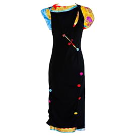 Vestido Midi Negro/multicolor Versace