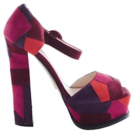 Sandali con tacco in suede patchwork Prada
