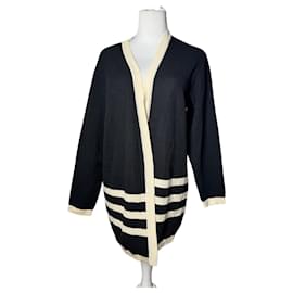 Vintage Courreges Paris Gestreifter Cardigan Schwarz Weiß M