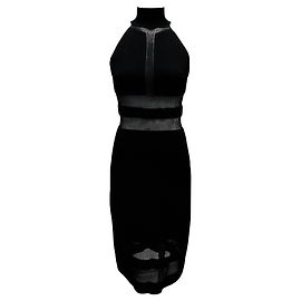 Abito cocktail midi senza maniche in maglia bandage nero Herve Leger x Julia Restoin Roitfeld