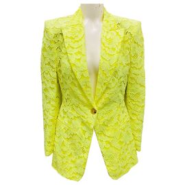 Alexander McQueen Jacke aus floraler Spitze in Acid Yellow