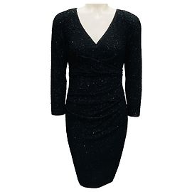 Autre Marque Vestido de cóctel negro con brillo y mangas largas en V Talbot Runhof