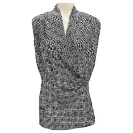 Autre Marque Ärmelloses Seidentop mit Schwarz / Weiß Druck von St. John Couture