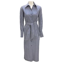 Autre Marque Vestido midi de algodón a rayas azul y blanco con botones y cinturón de Martin Grant
