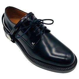 Scarpe Derby in pelle blu navy con cinturini di Lanvin