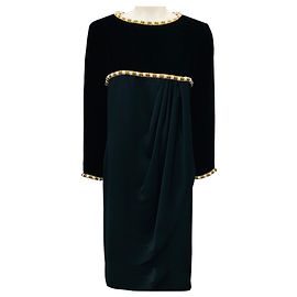 Oscar de la Renta Studio Vintage Black Embellished Velvet and Satin Cocktail Dress