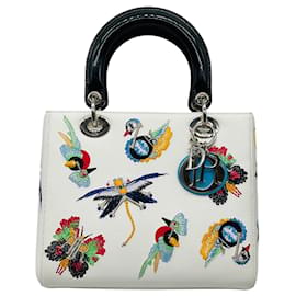 Bolsa Lady Dior média em couro de bezerro liso bordada com animais multicoloridos Christian Dior