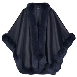 Autre Marque Cappa in cashmere blu navy Cervinia con bordo in pelliccia Sofia Cashmere