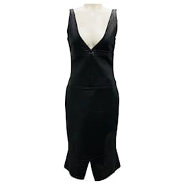 Vestido midi sin mangas de cuero de cordero negro Tom Ford