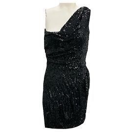 Vestido Mini Sila Negro con Lentejuelas de Un Hombro IRO