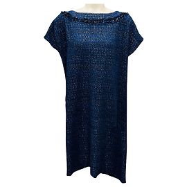 Autre Marque Vestido de tweed azul / negro de manga corta St. John Couture
