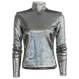 Balenciaga Silberne Pailletten Rollkragenoberteil