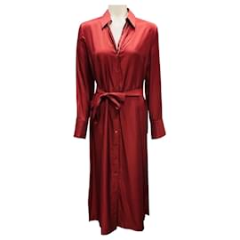 Peserico Midi-Kleid in tiefrot mit Monili-Perlenverzierung und Bindegürtel