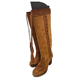 Bottes en cuir camel Yves Saint Laurent à hauteur de genou