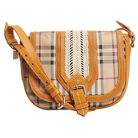 Borsa a spalla BURBERRY Nova Check in PVC pelle beige oro giallo marrone Auth 95338 - taglia