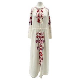 Antik Batik Abito lungo bianco con ricami