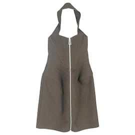 Vestido Mini con Cuello Halter Bottega Veneta en Lino Verde Oliva