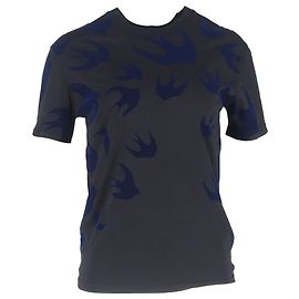 T-shirt in cotone grigio con stampa di uccello rondine Alexander McQueen