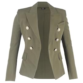 Blazer doppiopetto con tasche in lana oliva di Balmain