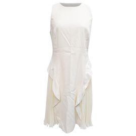 Autre Marque Vestido midi plisado con volantes en rayón crema de Philosophy por Lorenzo Serafini