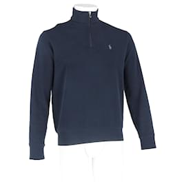 Polo Ralph Lauren Halb-Zip Pullover aus marineblauem Baumwollstoff mit gesticktem Logo