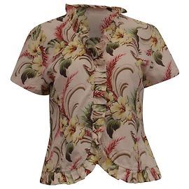 Oscar De La Renta Bluse mit Rüschendetails und Blumenmuster aus mehrfarbigem Leinen