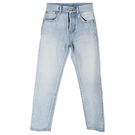 Jeans a vita alta regular fit in denim blu di Saint Laurent