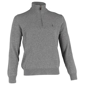 Maglione grigio in lana con logo ricamato Polo Ralph Lauren, con zip a metà