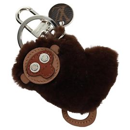 LOUIS VUITTON Bijoux Sac Porte Cl Monkey Charm Pelliccia Marrone MP1997 LV Auth 164311M