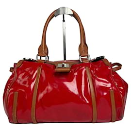 Sac à main vintage Celine Paris en cuir verni / cuir rouge marron - Céline