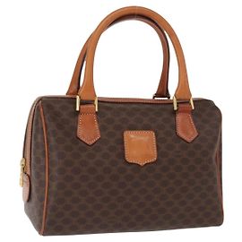 Céline Bolsa Boston em lona Macadam CELINE em couro PVC marrom dourado Auth 163655
