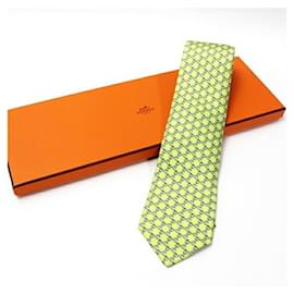 Cravatta in seta Hermès grigia e verde chiaro