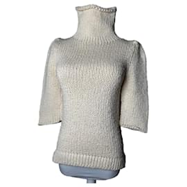 Vintage Balenciaga kurzer Rollkragenpullover beige M
